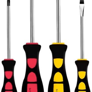 Kit 4 Chaves Profissionais – 2 Phillips, 2 Fenda | Cabos Emborrachados Antiderrapantes, Pontas Aço Resistente | Reparos, Montagens, Uso Geral PREMIUM