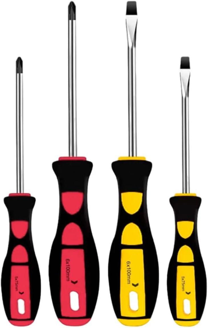 Kit 4 Chaves Profissionais – 2 Phillips, 2 Fenda | Cabos Emborrachados Antiderrapantes, Pontas Aço Resistente | Reparos, Montagens, Uso Geral PREMIUM