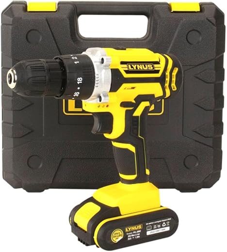 Parafusadeira Furadeira Impacto A Bateria Lynus Pfl20b2 Maleta + 2 Baterias